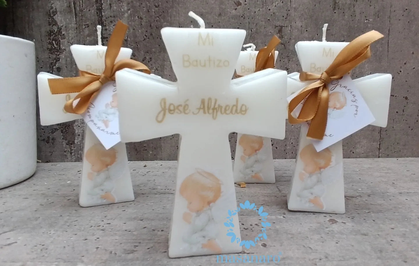 Paq. 10 velas de cruz con angelito