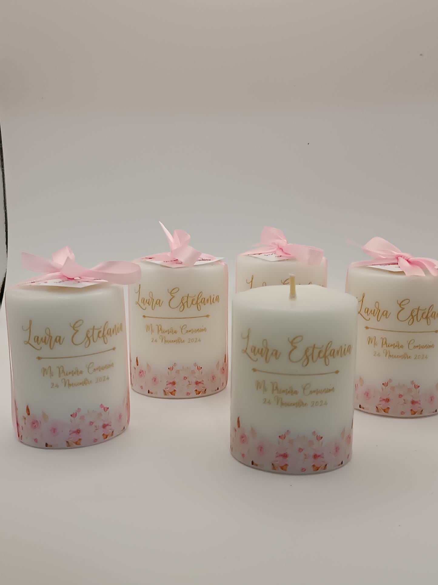 Paq. 10 cirios con Borde de flores Rosas