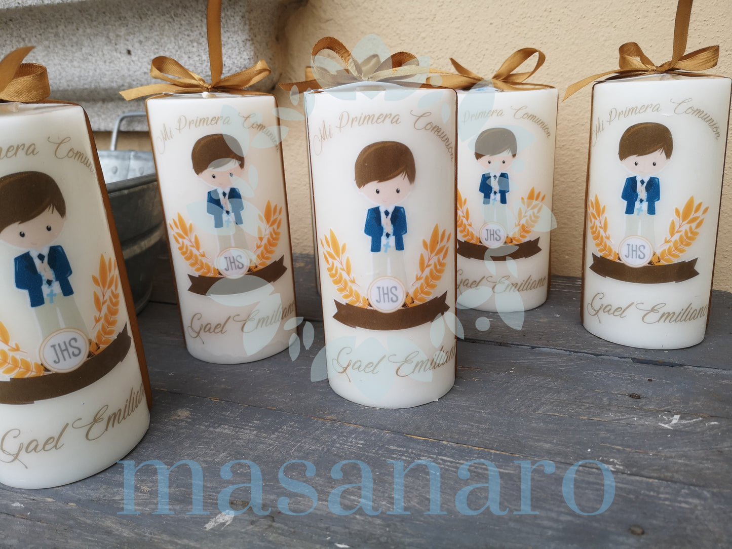 Paquete 10 cirios niño con trigos