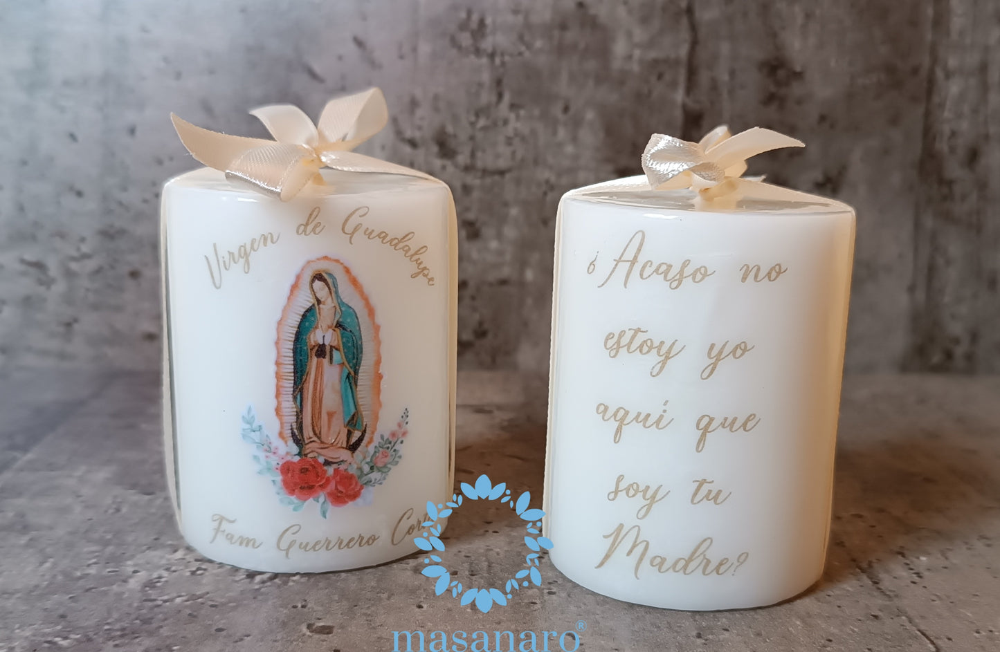 Vela con diseño de Virgen de Guadalupe