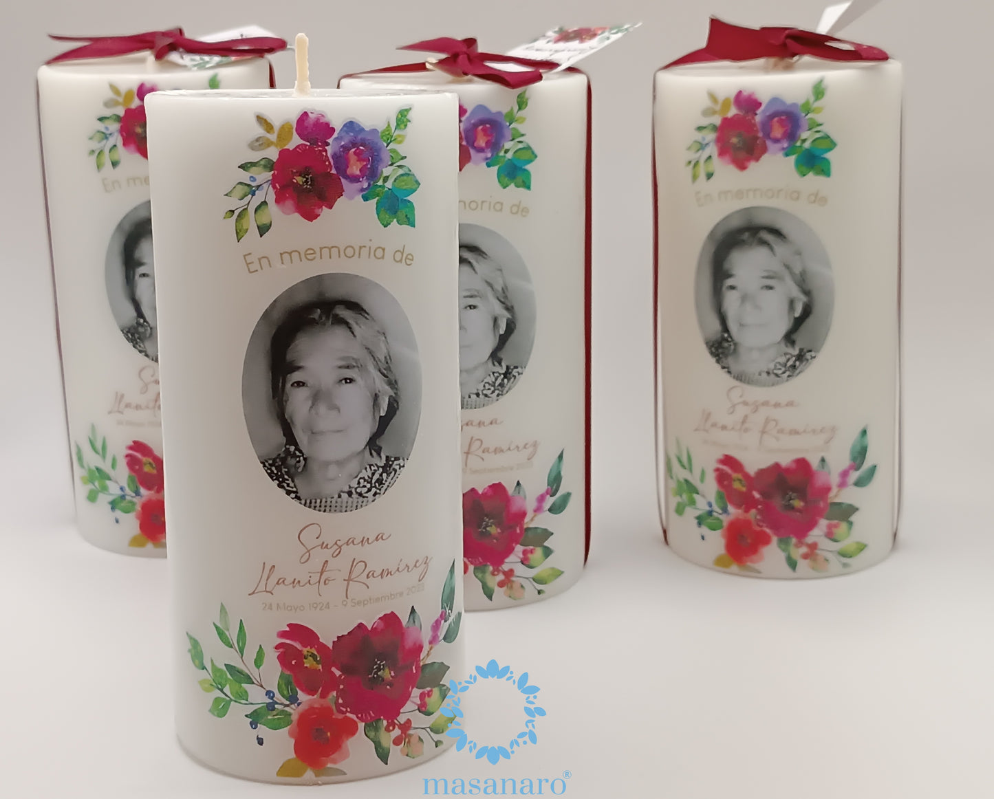 Paquete 10 velas. Diseño flores rojas