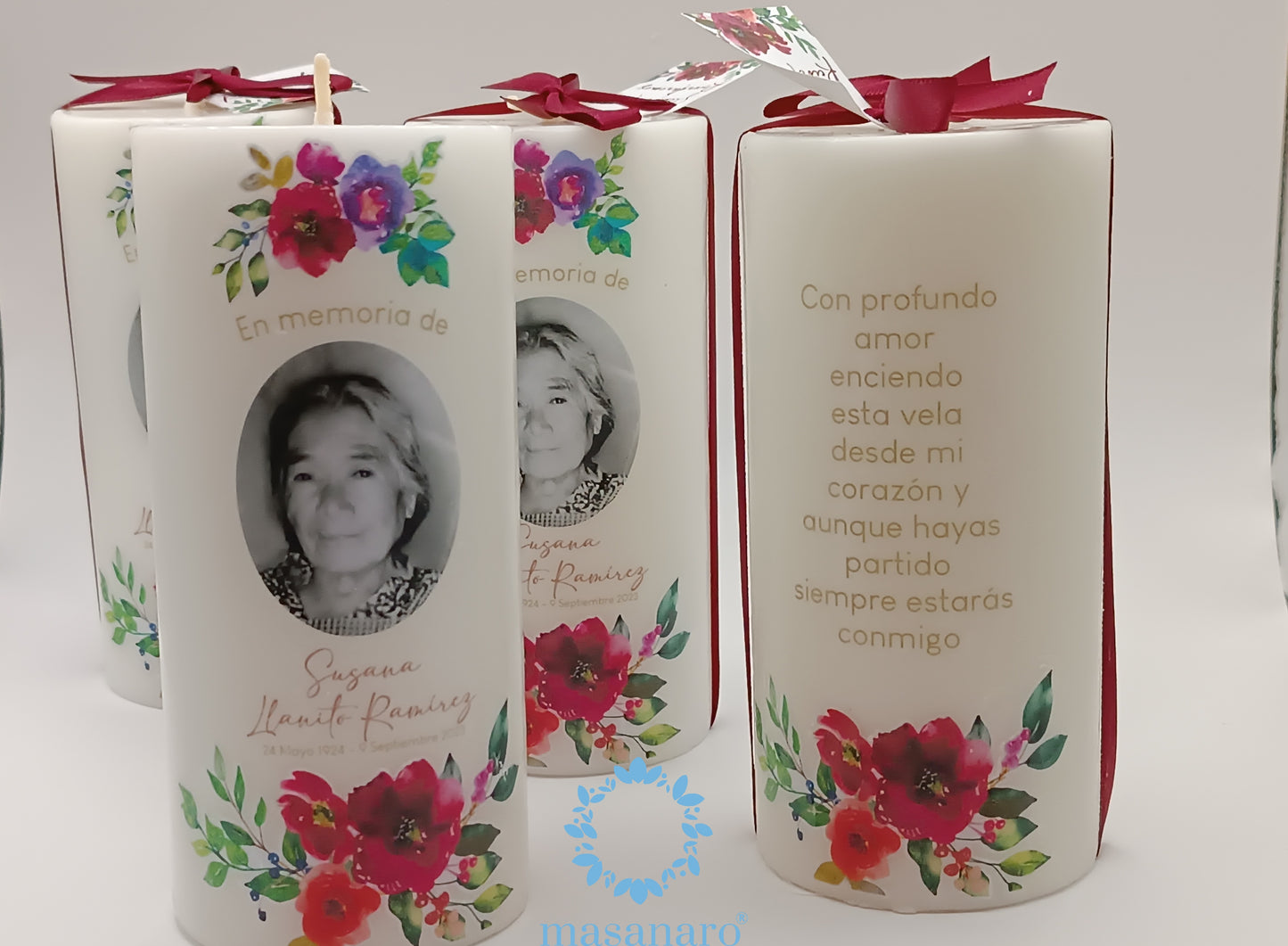 Paquete 10 velas. Diseño flores rojas