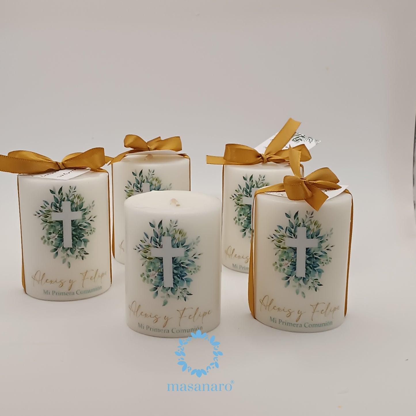Paq. 10 velas de cirio. Mod. Cruz follaje verde