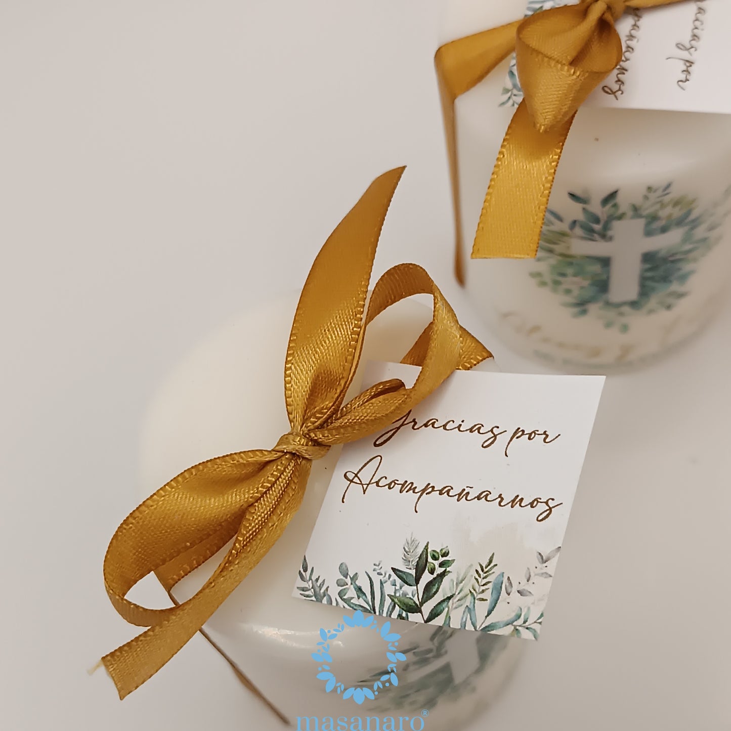 Paq. 10 velas de cirio. Mod. Cruz follaje verde