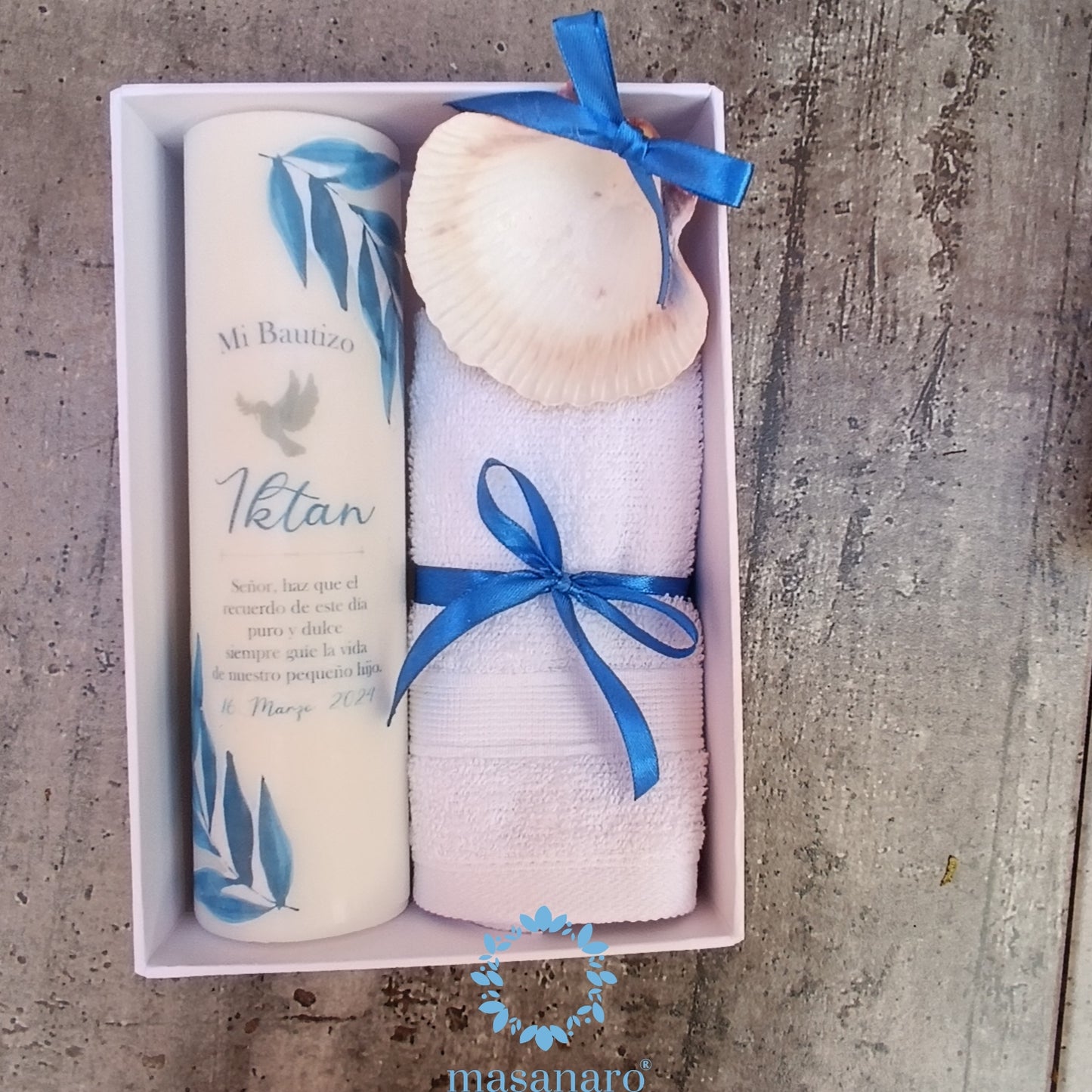 Kit de bautizo hojas azules