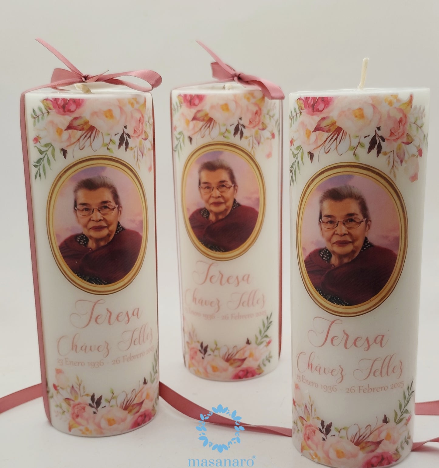 Paq. 10 velas conmemorativas Aniversario luctuoso flores vintage