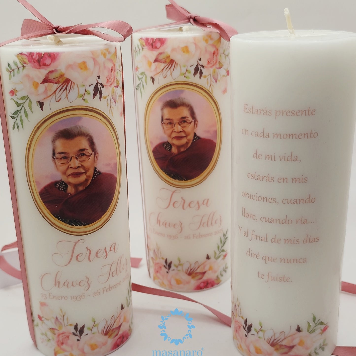 Paq. 10 velas conmemorativas Aniversario luctuoso flores vintage