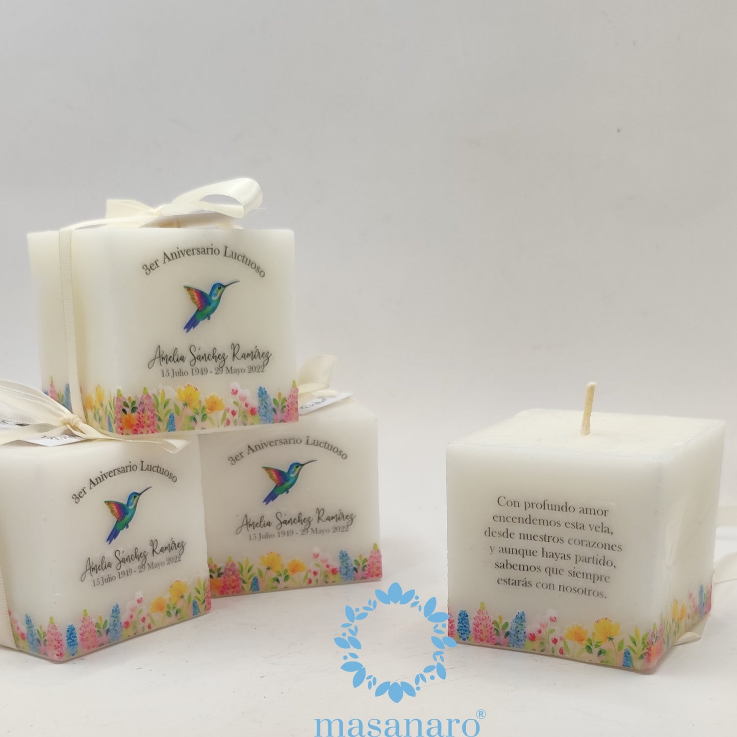 Paq. 10 velas. Colibrí y flores