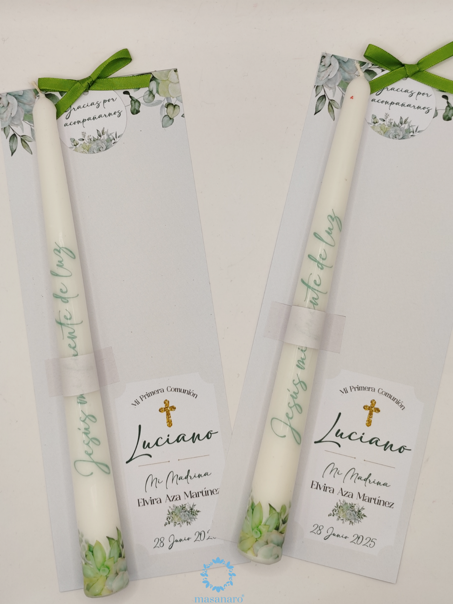 Paquete 10 velas largas. Diseño suculentas