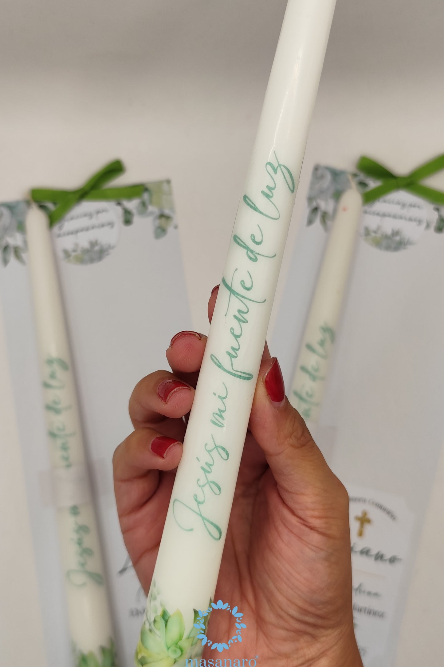 Paquete 10 velas largas. Diseño suculentas