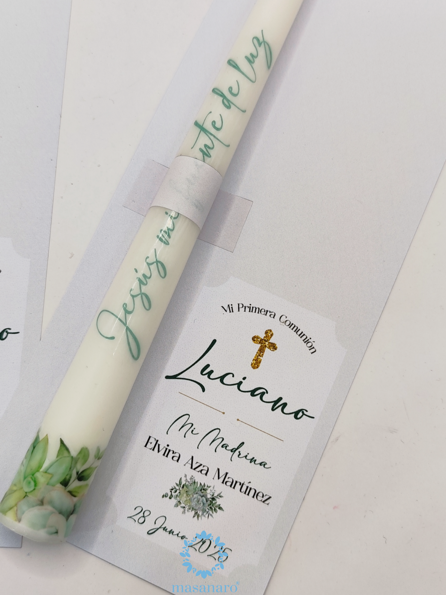 Paquete 10 velas largas. Diseño suculentas