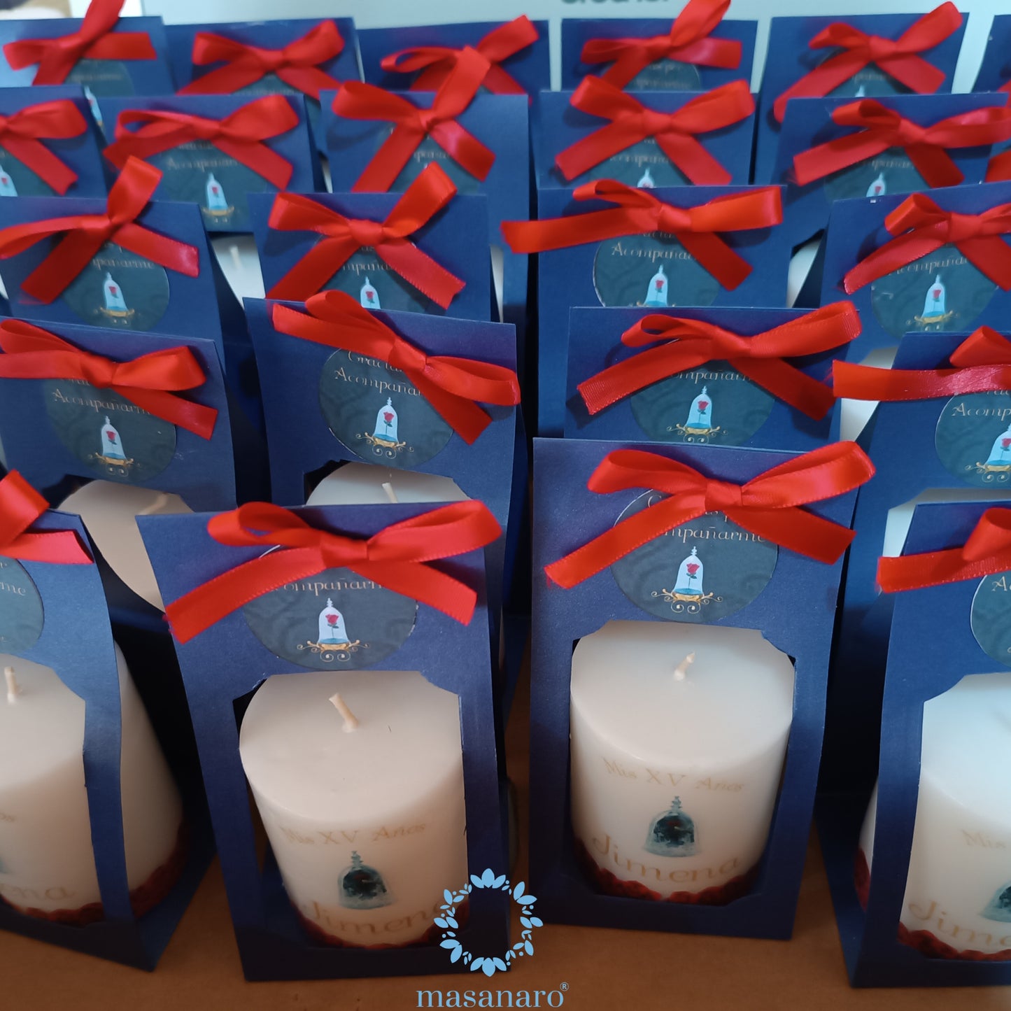 Paquete 10 velas. Diseño, rosas Bella y Bestia