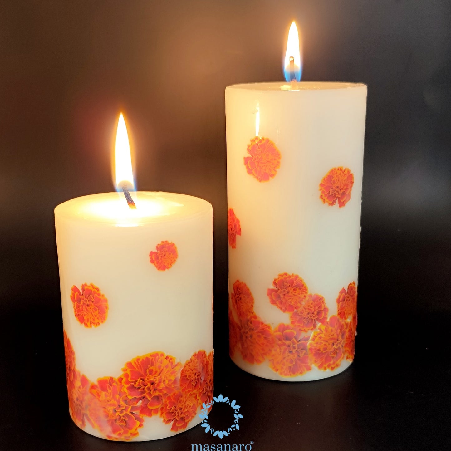 Vela para altar de muertos, cempasúchil