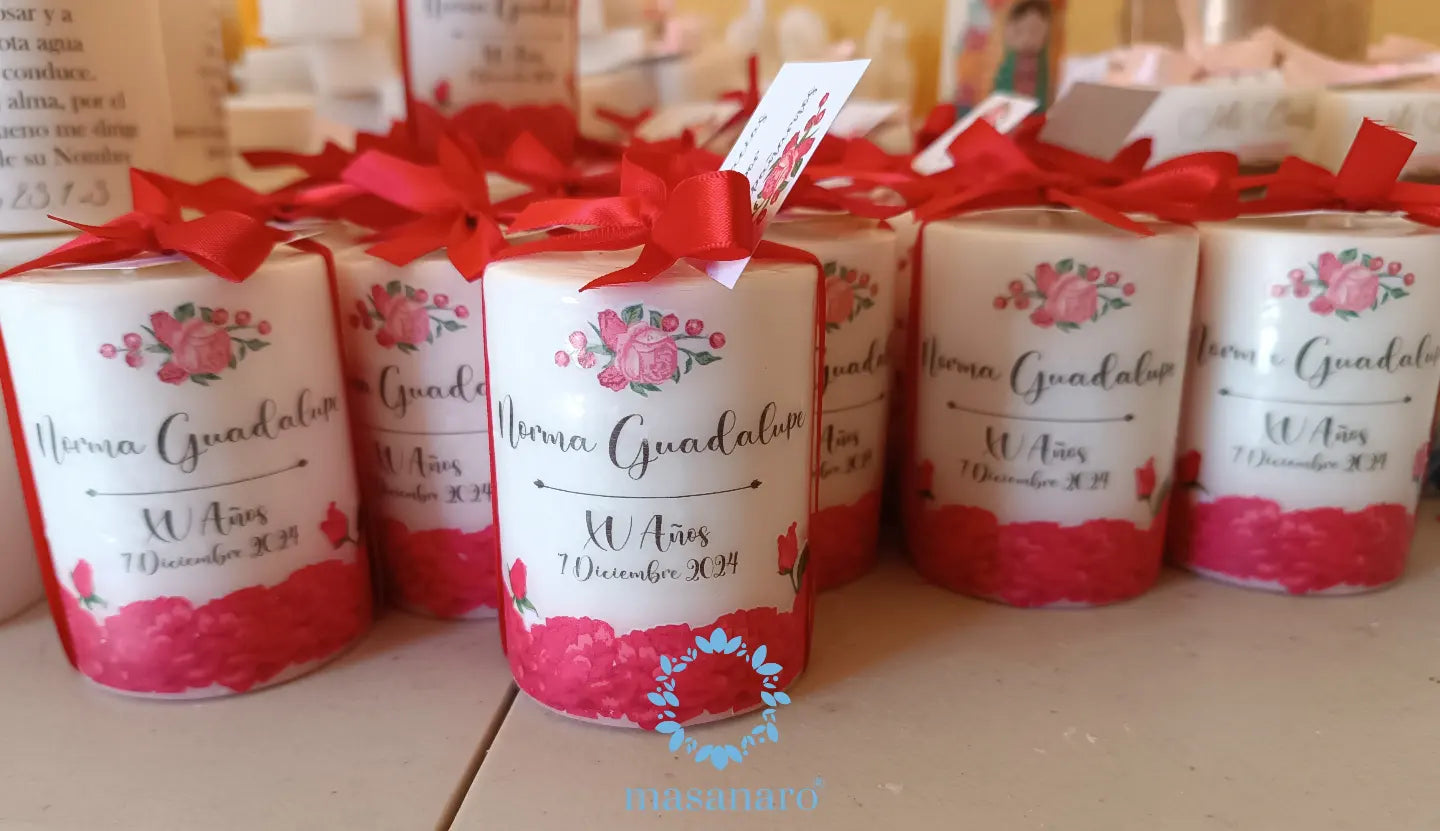 Vela de cirio. Mod. Borde flores rojas