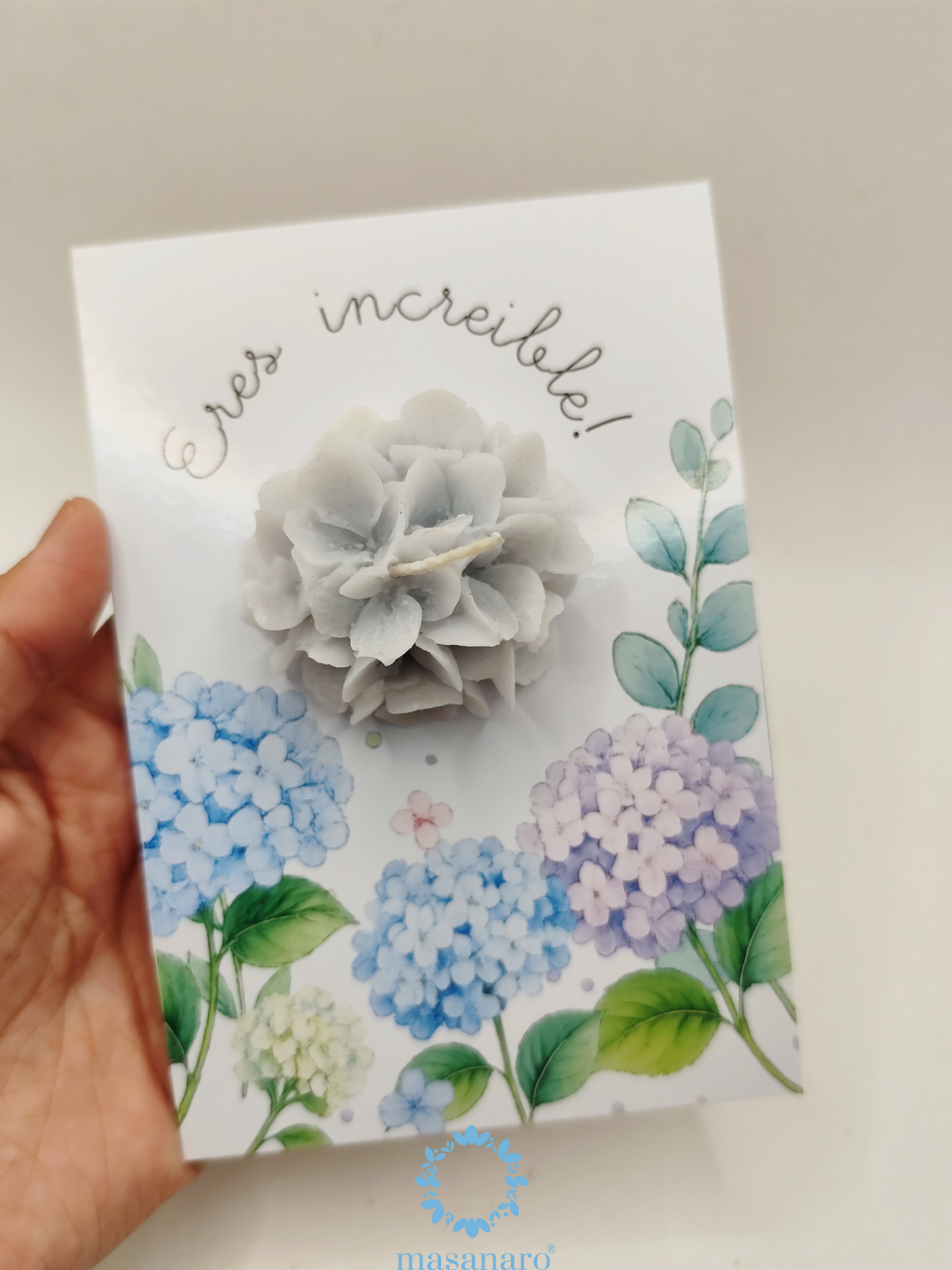 Tarjeta con vela de flor Hortensia