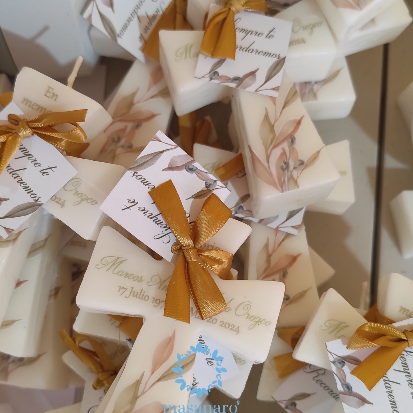 Velas de cruz Mod. Follaje verde olivo