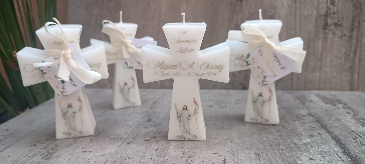 Paquete 10 velas de cruz Cristo Resucitado