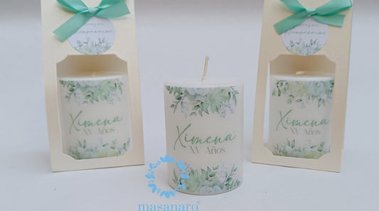 Paquete 10 velas XV años diseño, suculentas