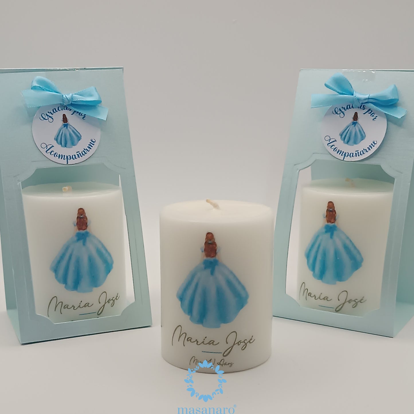 Paquete 10 velas. Diseño quinceañera vestido azul