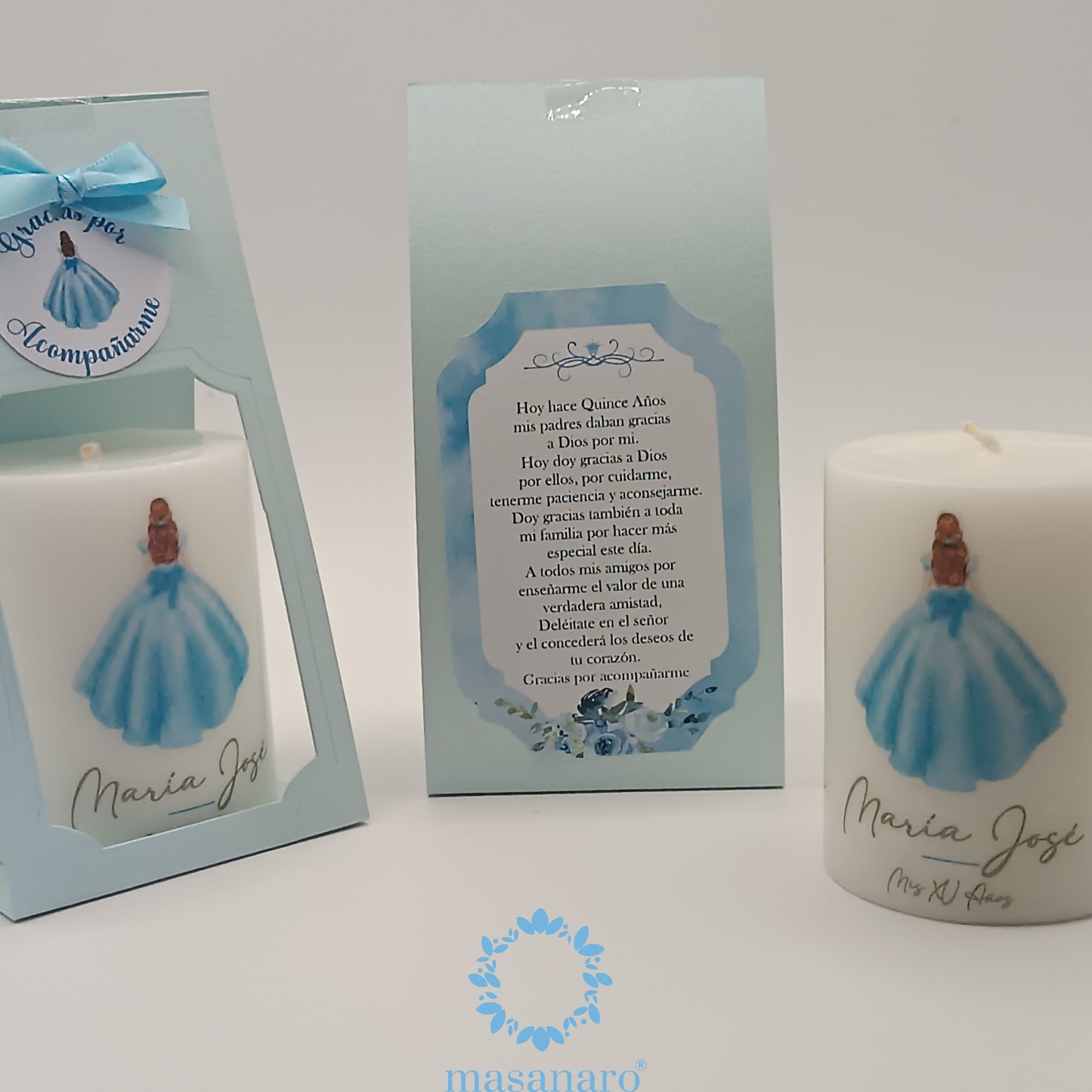 Paquete 10 velas. Diseño quinceañera vestido azul