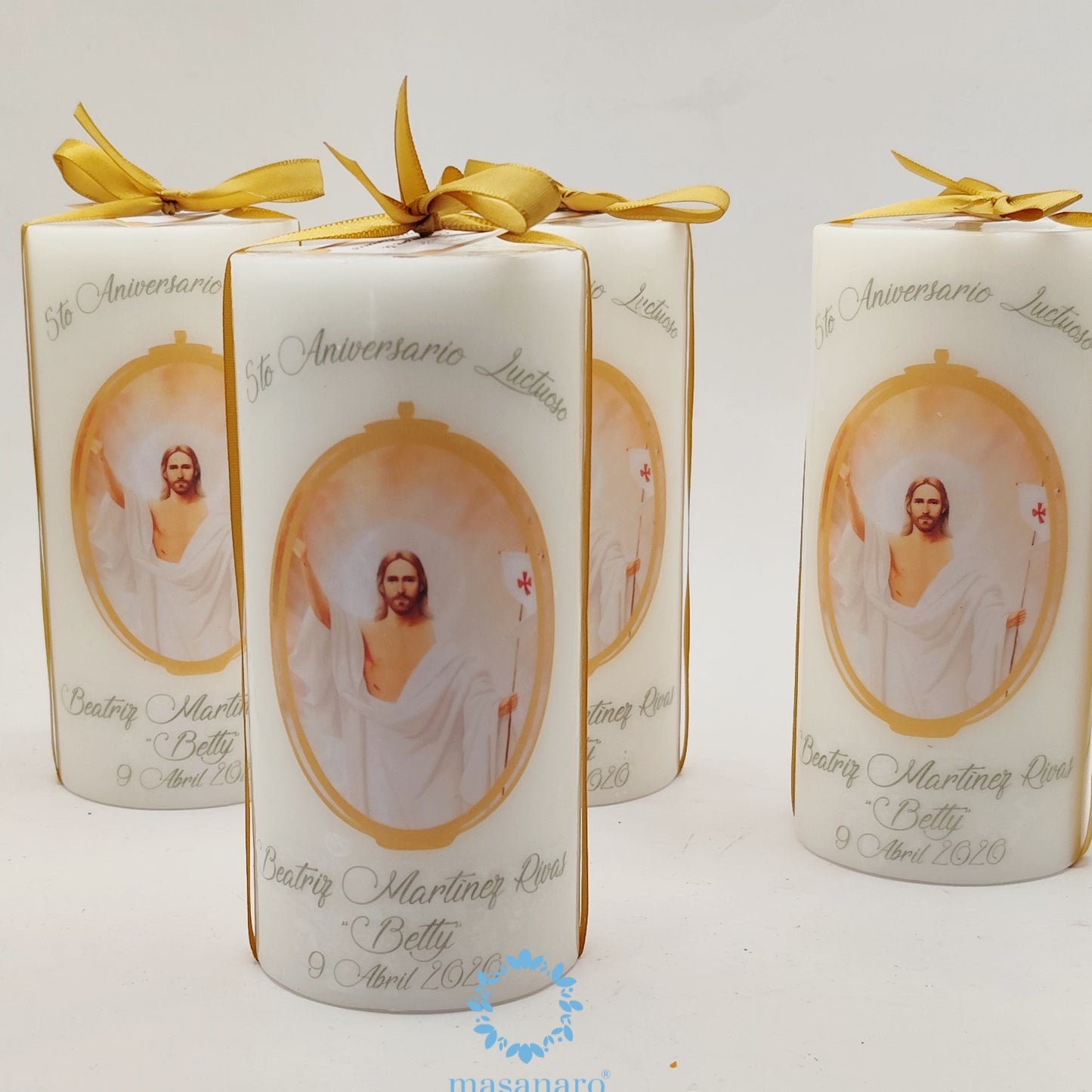 Paquete 10 velas. Diseño Cristo Resucitado aniversario luctuoso