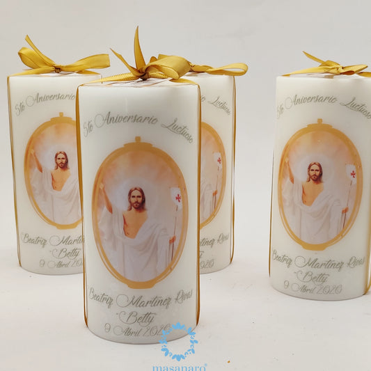 Paquete 10 velas. Diseño Cristo Resucitado aniversario luctuoso