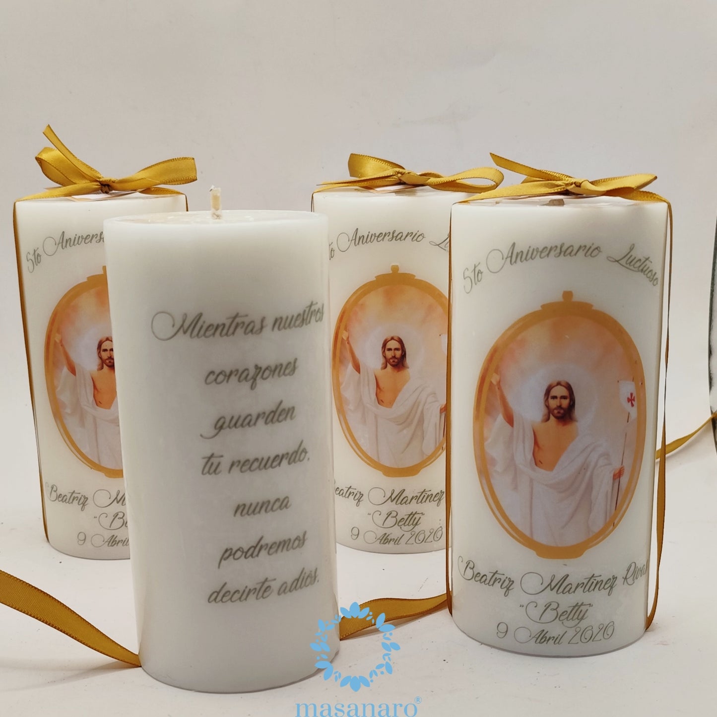 Paquete 10 velas. Diseño Cristo Resucitado aniversario luctuoso