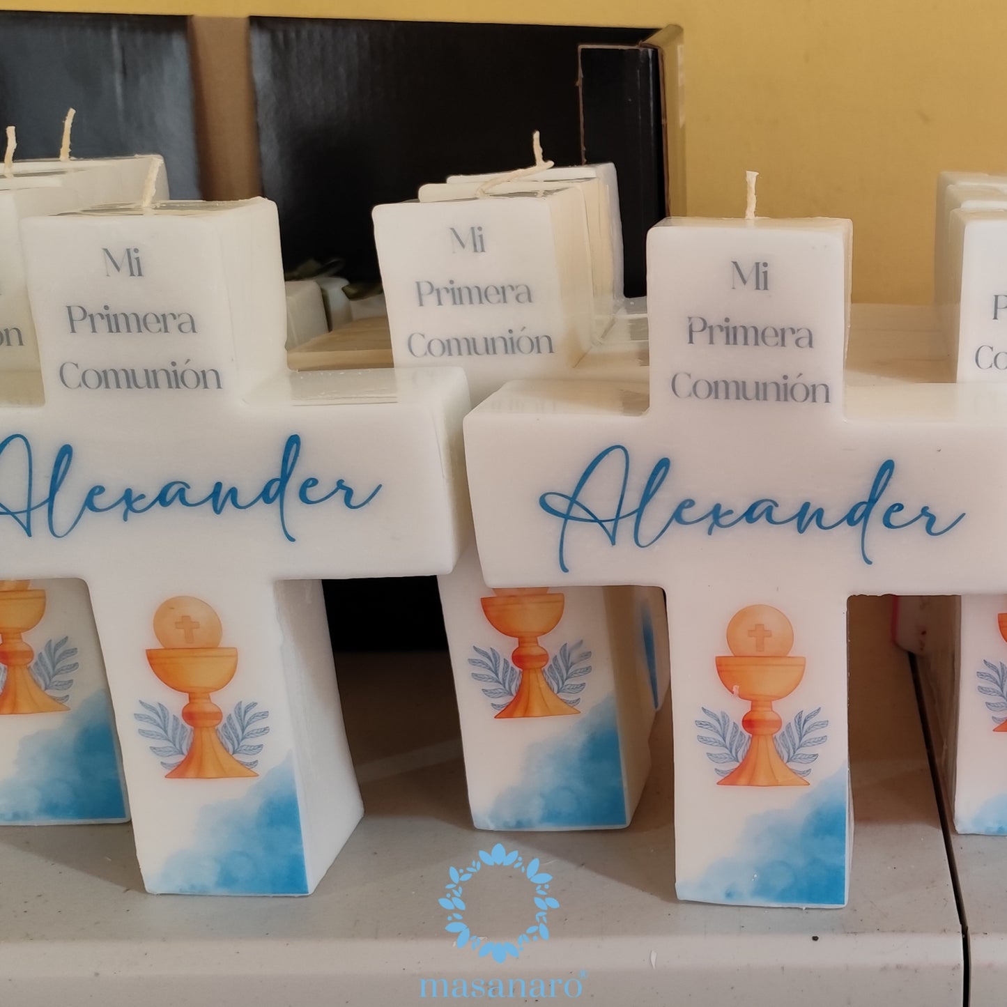 Vela de cruz grande. Diseño cáliz primera comunión