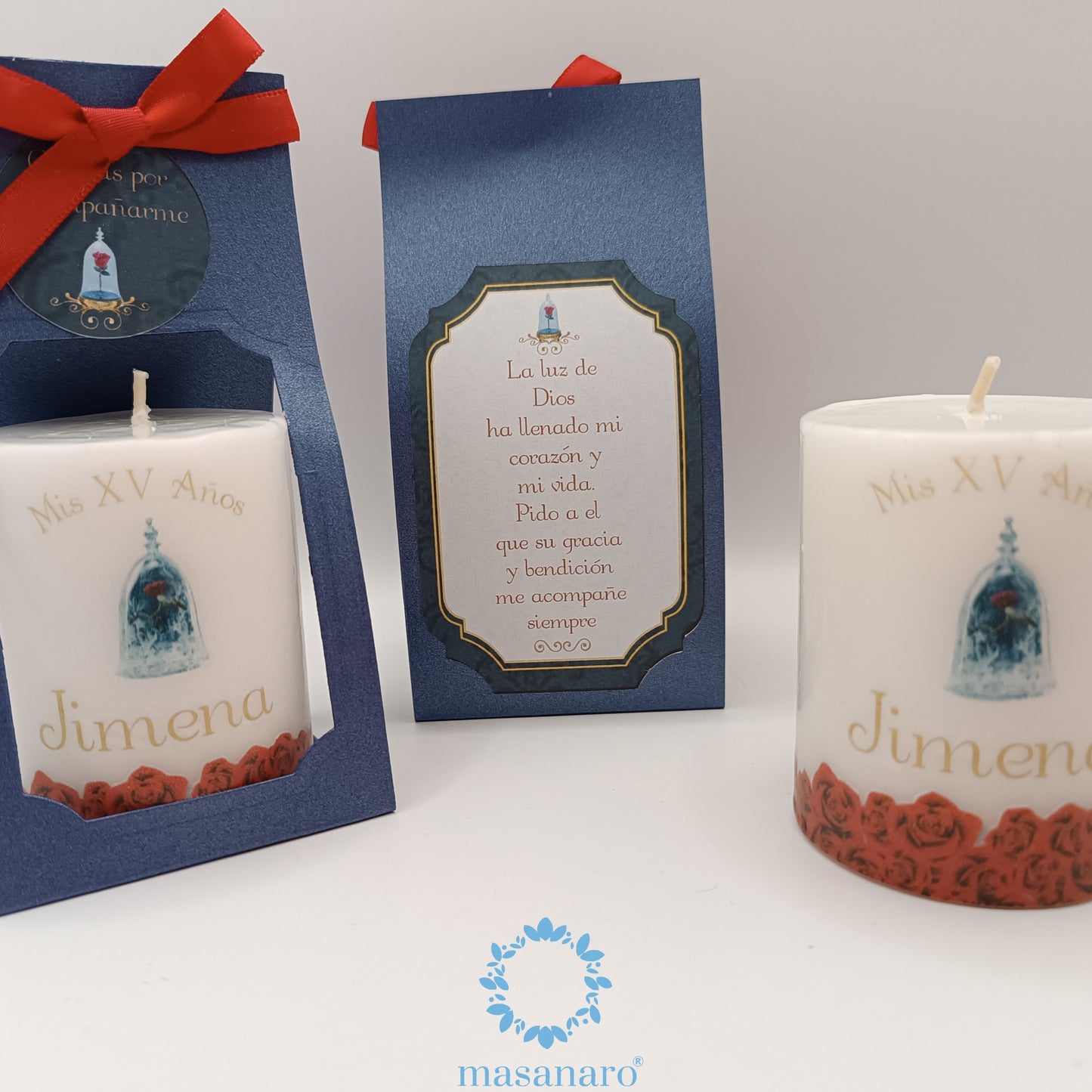 Paquete 10 velas. Diseño, rosas Bella y Bestia