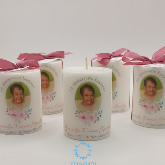 Paquete 10 velas. Diseño flores rosas con foto conmemorativas
