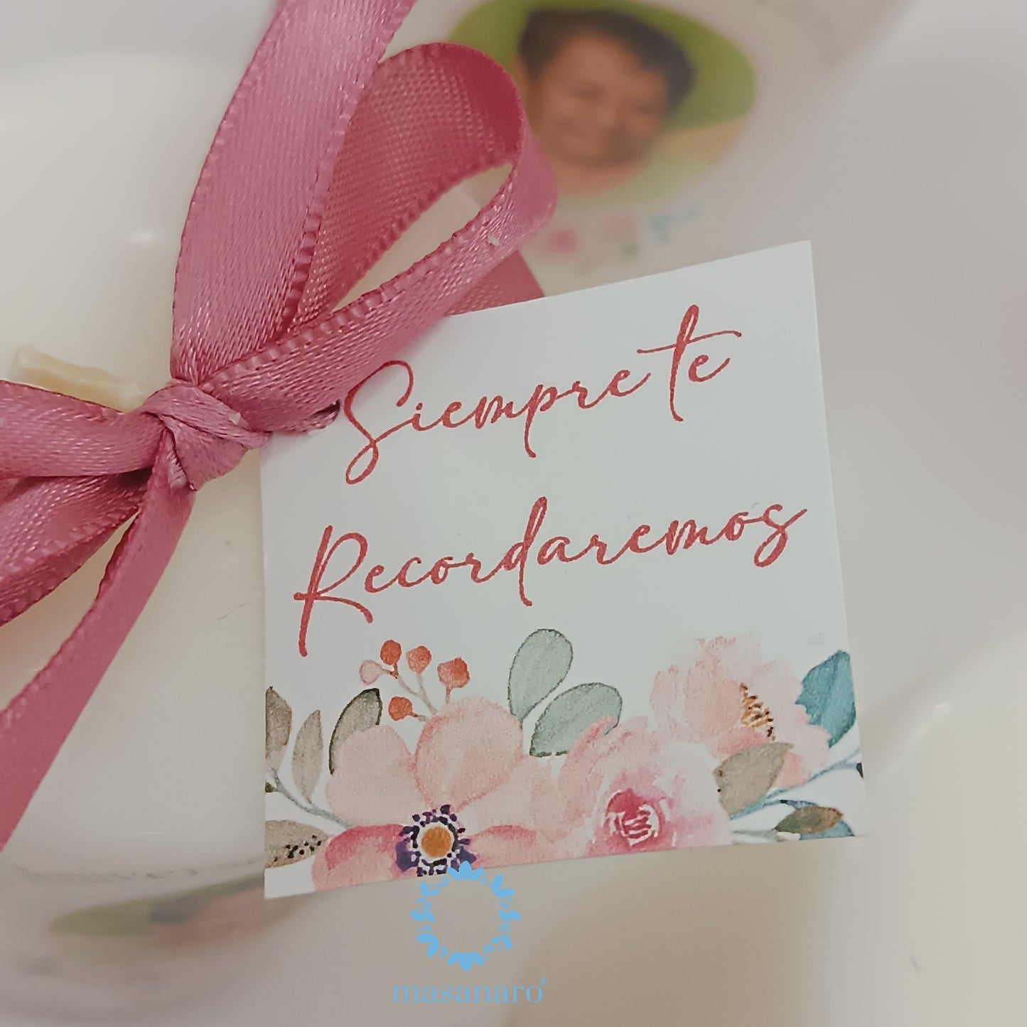 Paquete 10 velas. Diseño flores rosas con foto conmemorativas