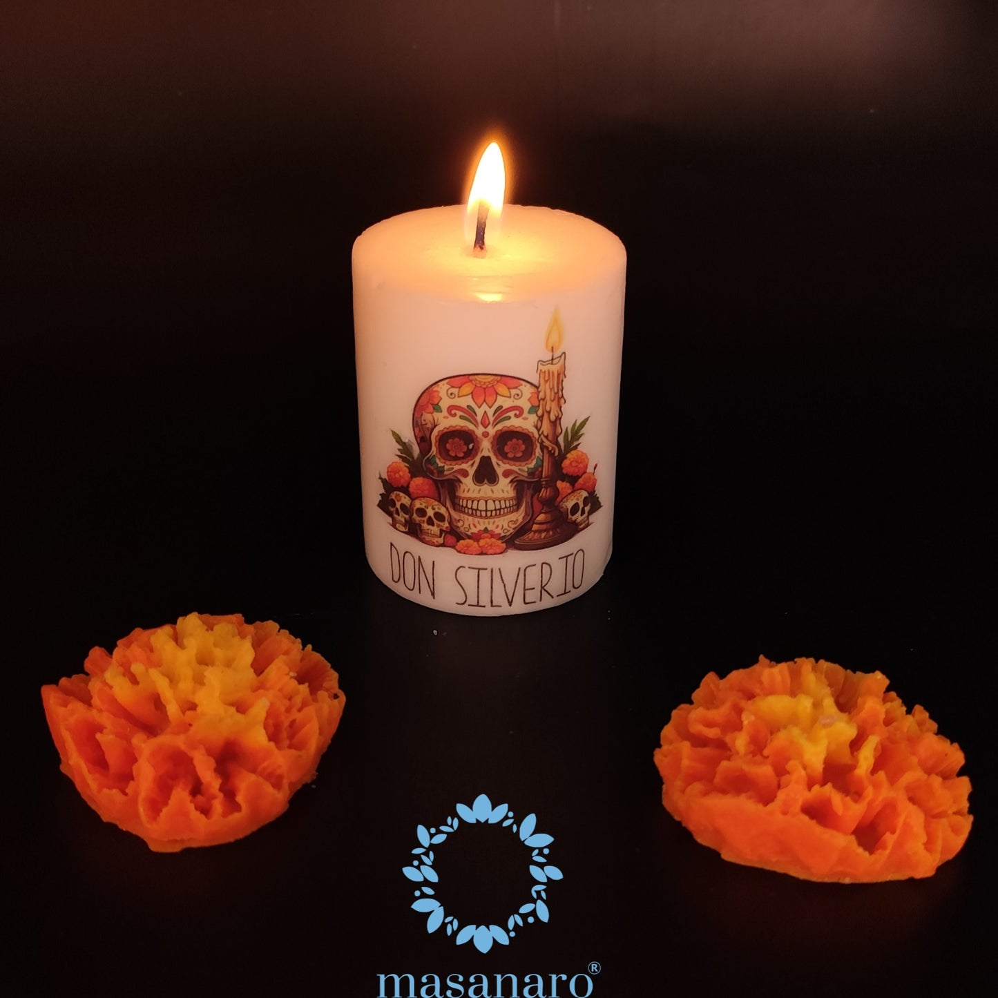 Cirio calavera y cempasúchil
