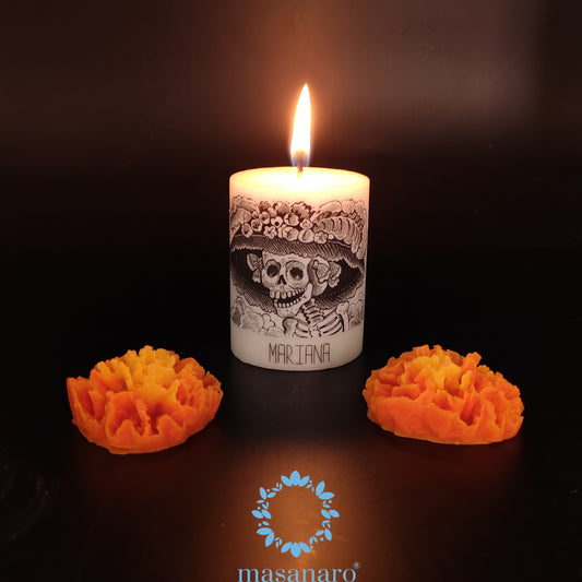 Vela de cirio "catrina" día de muertos