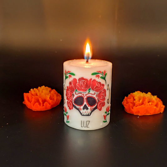 Vela "catrina con rosas"