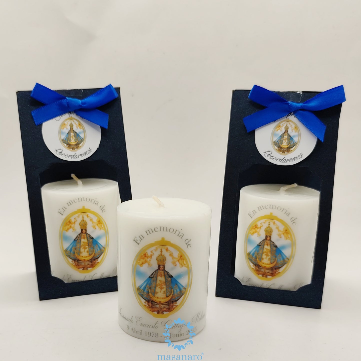 Vela con empaque de cartón con diseño Virgen de san Juan de los Lagos