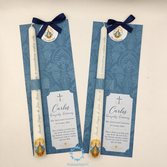 Vela larga con diseño de Virgen de San Juan de los Lagos