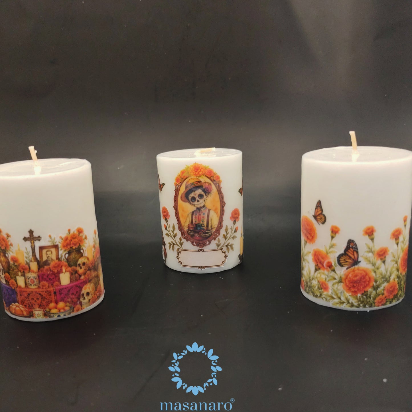 Paq 3 cirios pequeños día de muertos