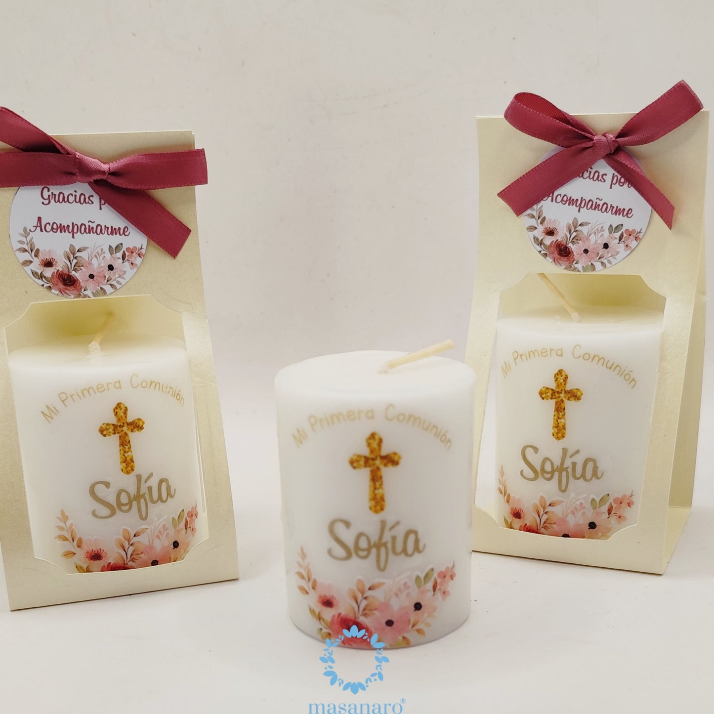 Vela con empaque de cartón, flores vintage