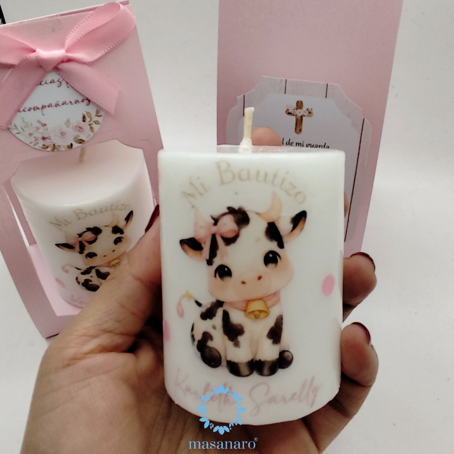 Vela con empaque de carton. Diseño de Vaquita