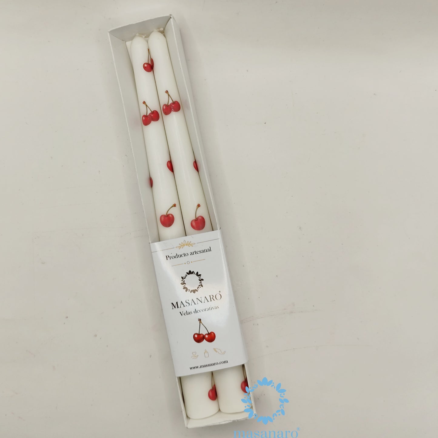 Paq. 2 velas taper. Diseño cerezas