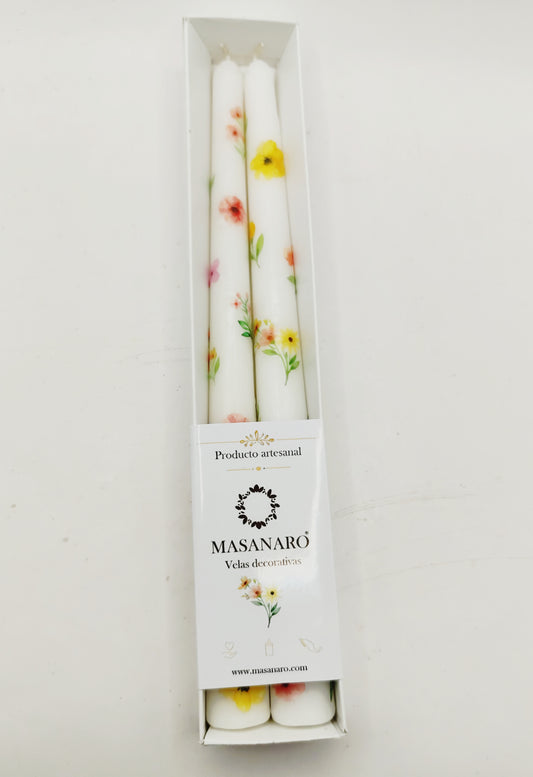 Par velas taper flores de verano