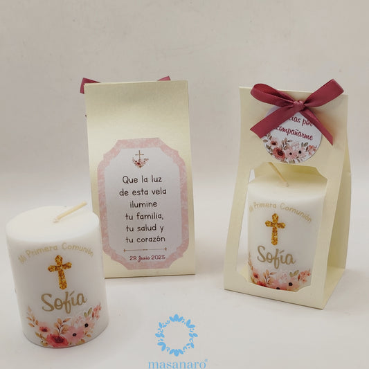 Vela con empaque de cartón, flores vintage