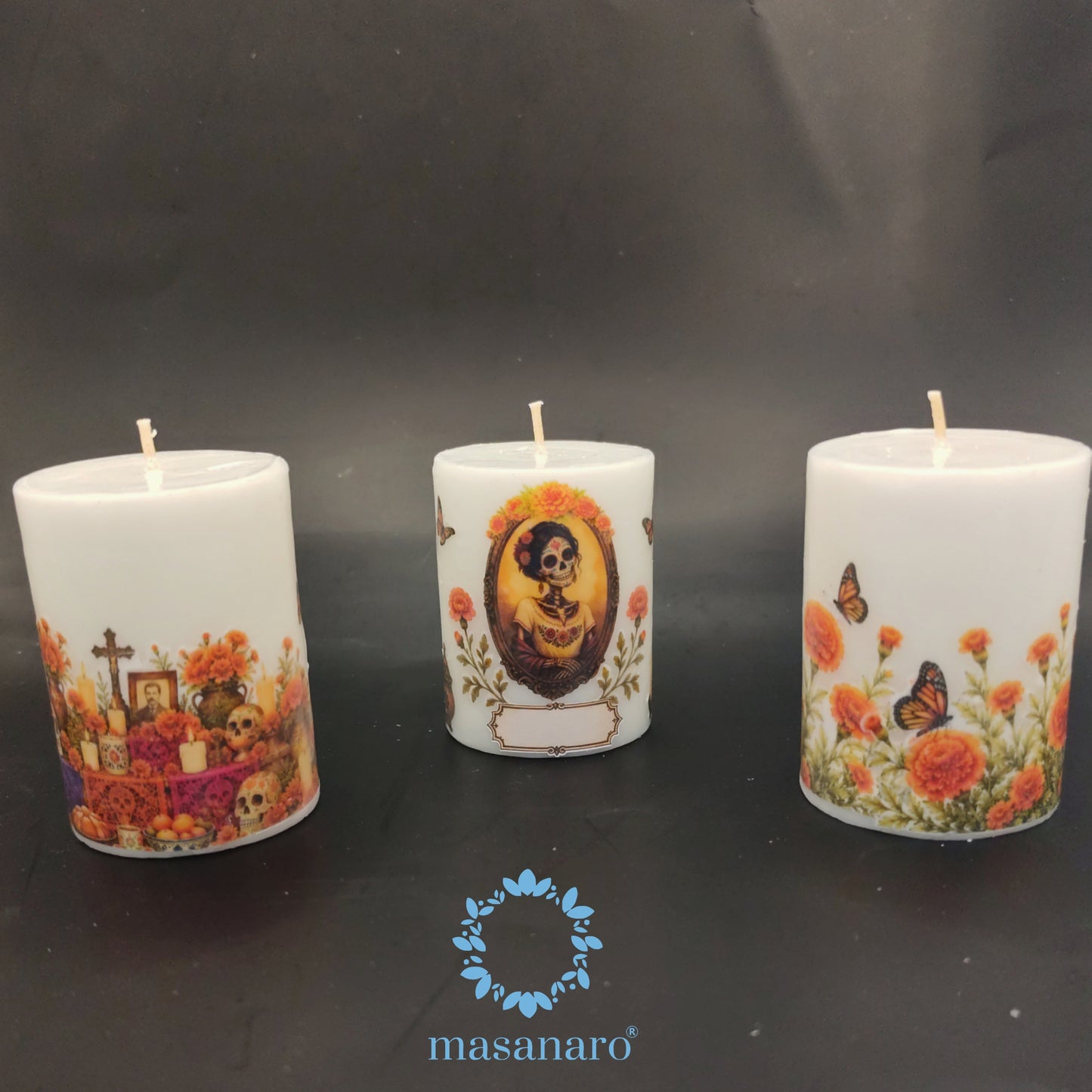 Paq 3 cirios pequeños día de muertos