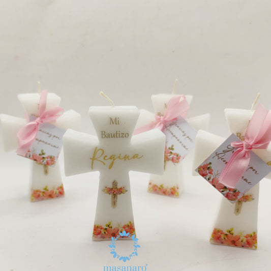 Vela de cruz. Diseño flores rosas vintage