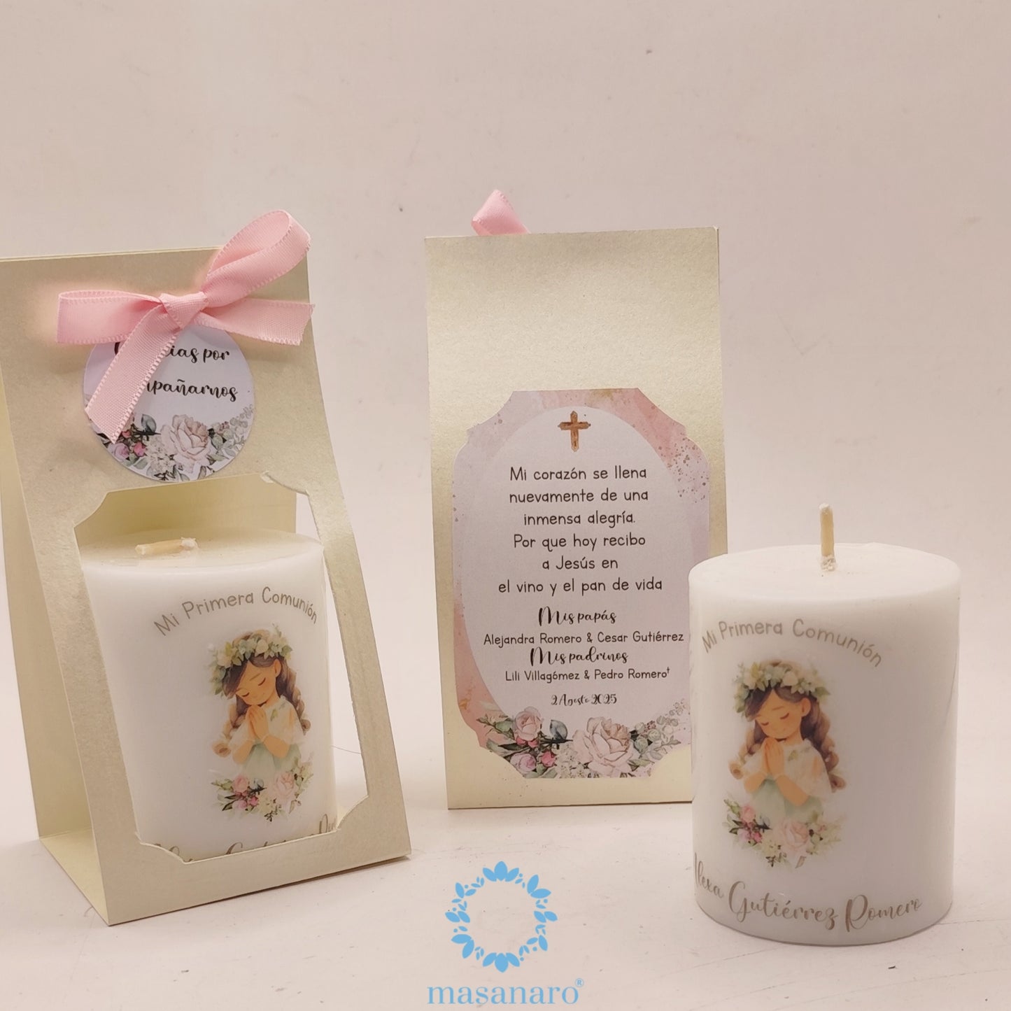 Vela con empaque de cartón. Diseño niña vintage