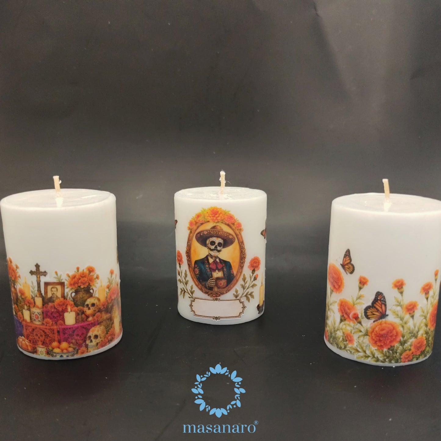 Paq 3 cirios pequeños día de muertos