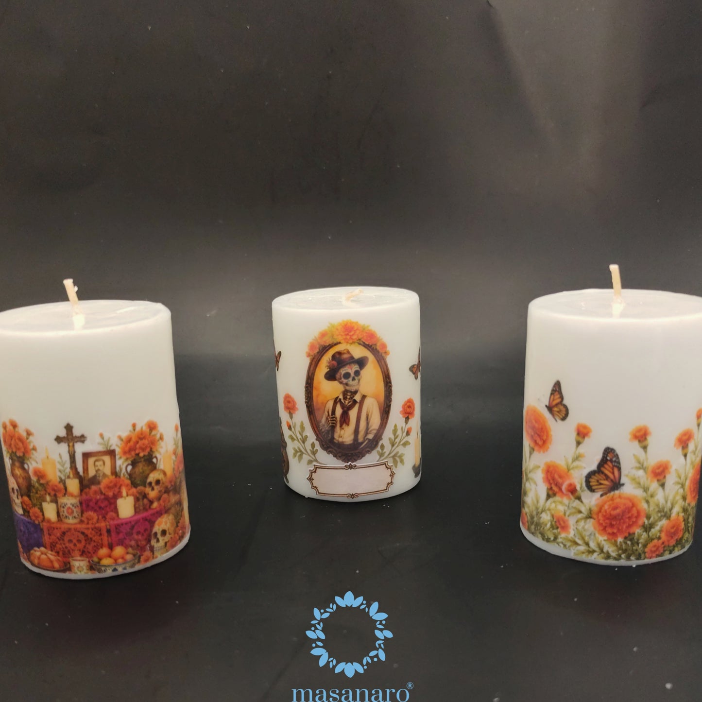 Paq 3 cirios pequeños día de muertos