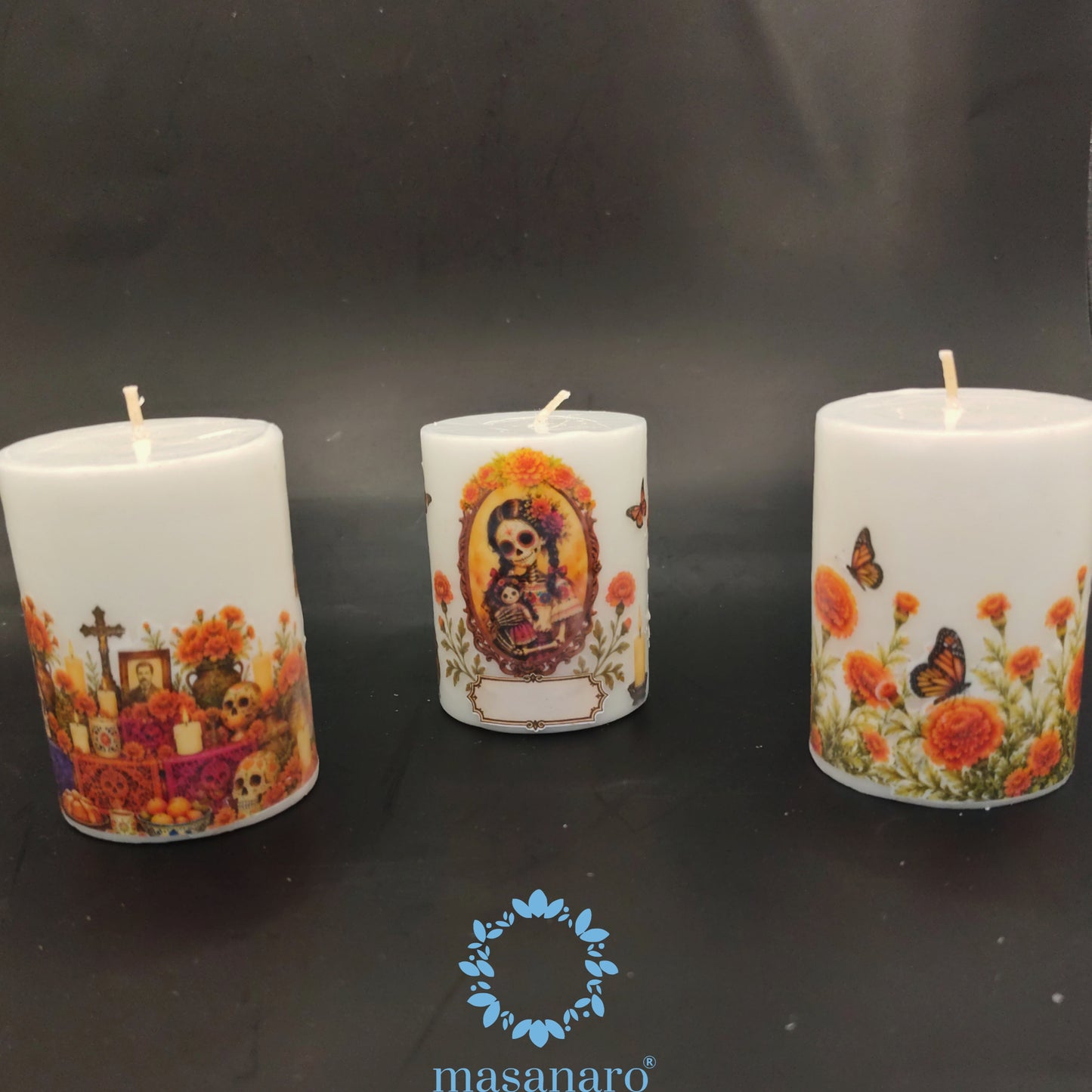 Paq 3 cirios pequeños día de muertos