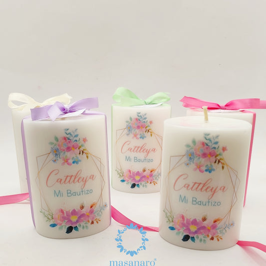 Vela con diseño de flores primavera