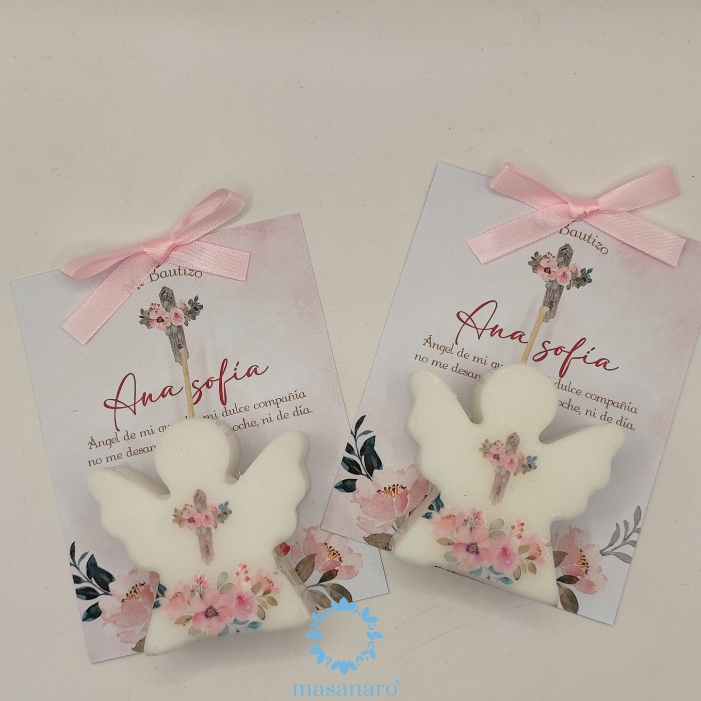 Vela de angelito. Diseño flores rosas